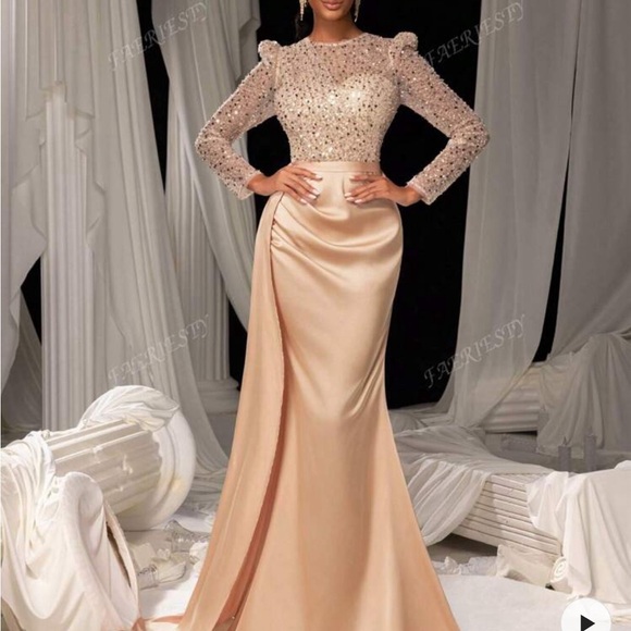 SHEIN Dresses & Skirts - SHEIN Champagne Sequin Long Sleeve Gown